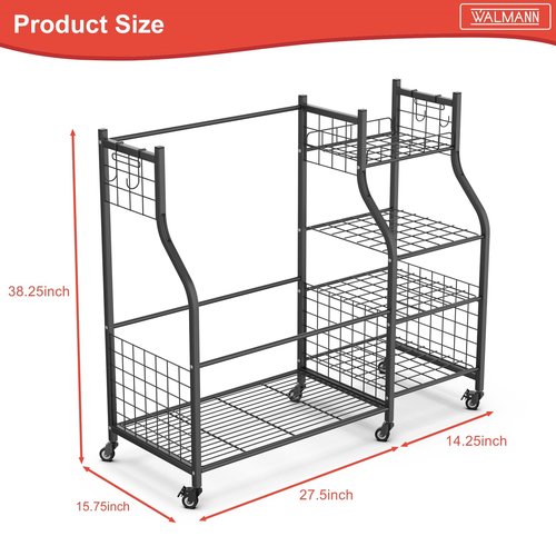 WALMANN Garage Golf Bag Storage Organizer Stand, Extra Large Golf Bag Stand with Golf Accessories Storage Shelves Rolling Golf Bags Organizer
