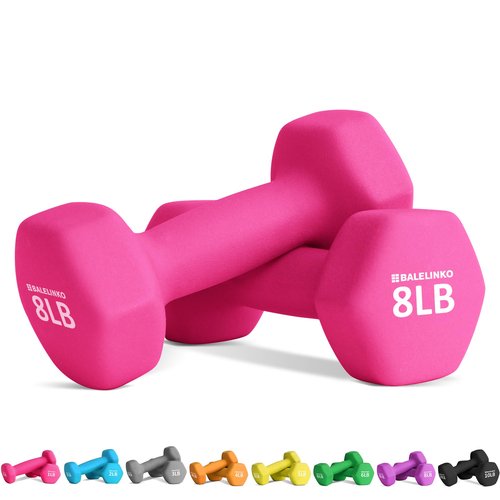 Balelinko Home Gym Equipment Workouts Strength Training Weight Loss Pilates Weights Yoga Sets Free Weights for Women, Men, Seniors and Youth, 8LB Pink, Pair