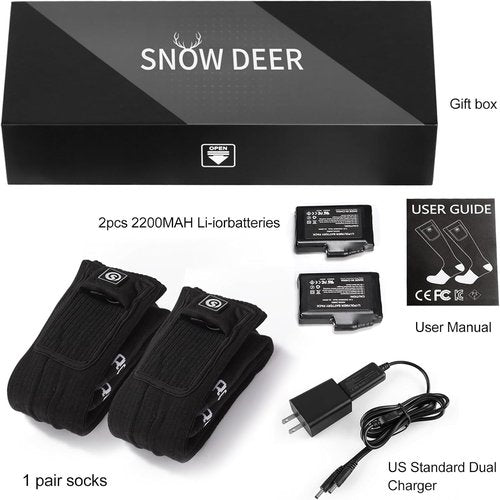 SNOW DEER Heated Socks,Upgraded 7.4V Rechargeable Battery Electric Socks for Men Women,Winter Cold Weather Warm Socks for Huting Fishing Camping Hiking Skiing Foot Warmer (M)