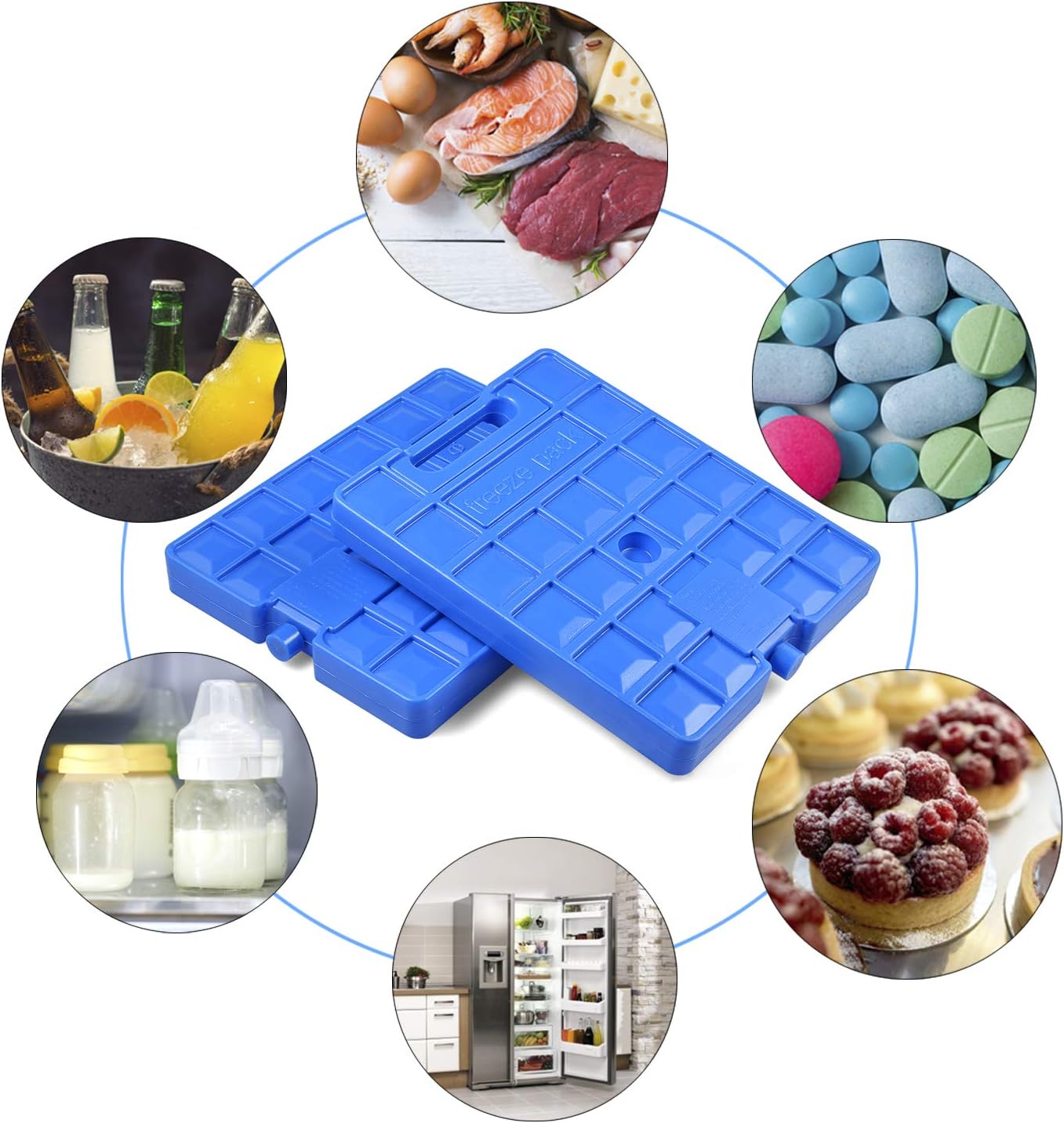 Rev. Lang Large Freezer Ice Pack - Reusable Quick Freezing Blocks with Handle | Set of 2 (1000g)