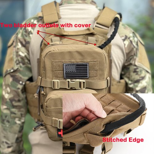 Tactical Mini Molle Hydration Pack,Molle Hydration Carrier with IFAK Pouch&US Flag&Med Patch,Hydropack for 2L Water Bladder (Coyote Brown)