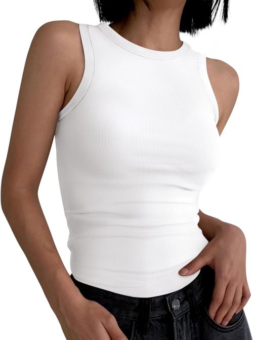 ANRABESS Women's Sleeveless High Neck Tank Top - Slim Fit Ribbed Design for Summer Casual Wear