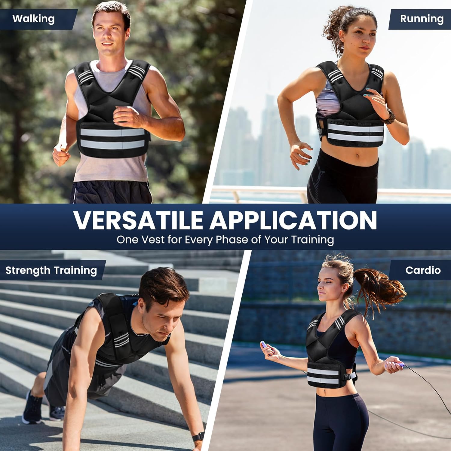 Skiennix Adjustable Weighted Vest - Versatile 4-32lb Options with Storage Pocket & Reflective Stripes for Workouts