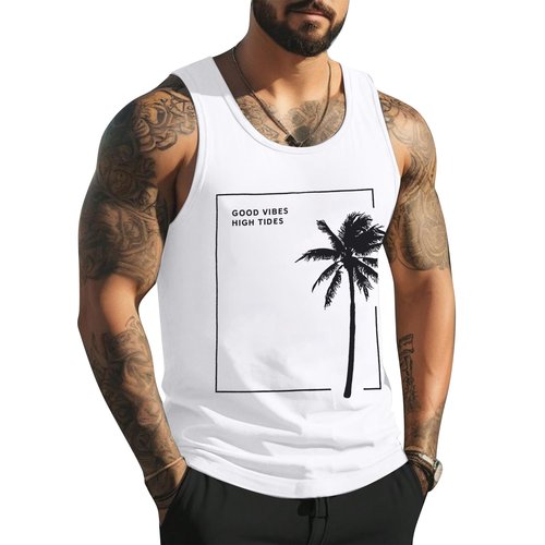 MYHALF Beach Tank Tops Mens Summer Sleeveless Shirts Graphic Palm Tree Vacation Tanks Muscle Gym Tank Top