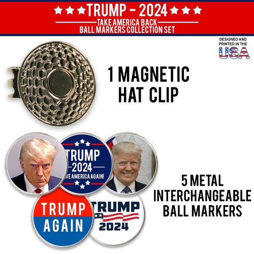 DA VINCI President Donald Trump 5 Golf Ball Markers Set with a Magnetic Hat Clip 2024 Election - Printed in The USA