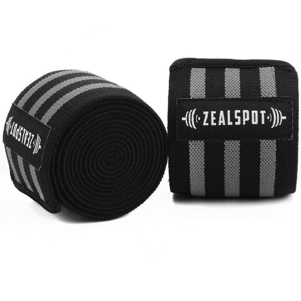 Z ZEALSPOT Knee Wraps(Pair) Compression & Elastic Support for Cross Training,WODs,Gym, Workout,Weightlifting,Fitness & Powerlifting – Best Knee Straps for Squats -For Men & Women- 72 inches (Grey)