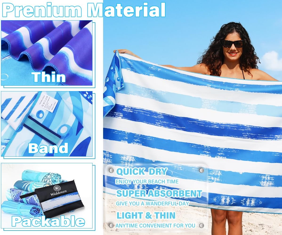 Skiennix Microfiber Beach Towels - Quick Dry, Sand-Free, Extra Large, Compact Travel Essentials (2 Pack)