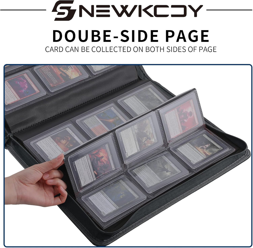 Snekdy Top Loader Binder - 9 Pocket Card Holder with Sleeves for 360 Cards | Black PU Leather