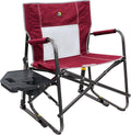 GCI Outdoor Freestyle Rocker XL Camping Chair - Portable Folding Design with Side Table & Drink Holder - Red