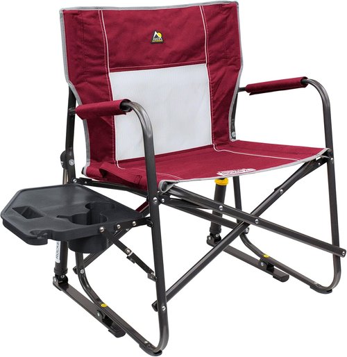 GCI Outdoor Freestyle Rocker XL Camping Chair - Portable Folding Design with Side Table & Drink Holder - Red