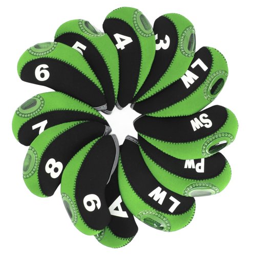 Topyond 12 PCS Golf Club Head Covers, Iron Pole Numbered Club Protective Head Covers for Men Women, Golf Iron Covers Fit for Most Standard Irons(Black Green)
