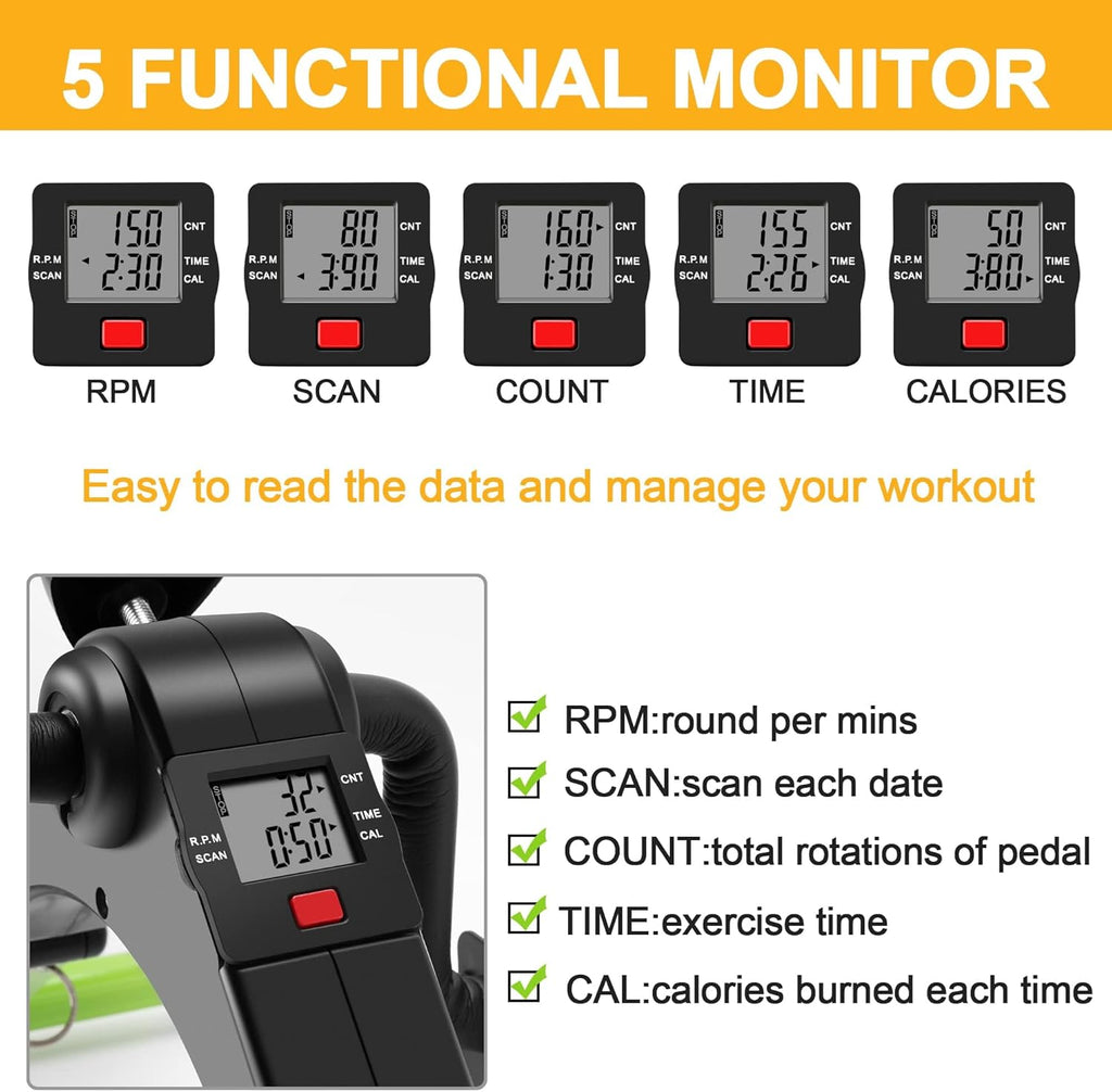 Pedal Exerciser - Foldable Desk Exercise Bike for Legs and Arms with LCD Monitor - Black/Green