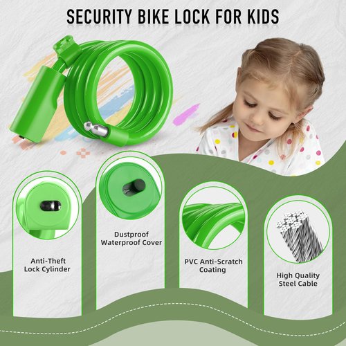 Bike Lock, Bike Cable Lock for Kids with PVC Anti-Scratch Coating, Bicycle Cable Lock with Mounting Bracket, Bike Lock Cable Portable & Compact for Bikes, Scooters 4 Feet