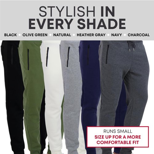 CROWN VOGUE Fleece Mens Joggers with Pockets, Mens Sweatpants, Workout Sweats for Men - Black - Large