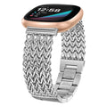 Alociaga Metal Band Compatible for Fitbit Versa 4/Sense 2/Versa 3/Sense, 22mm Dressy Stainless Steel Chain Strap Designer Wristband (Sliver)