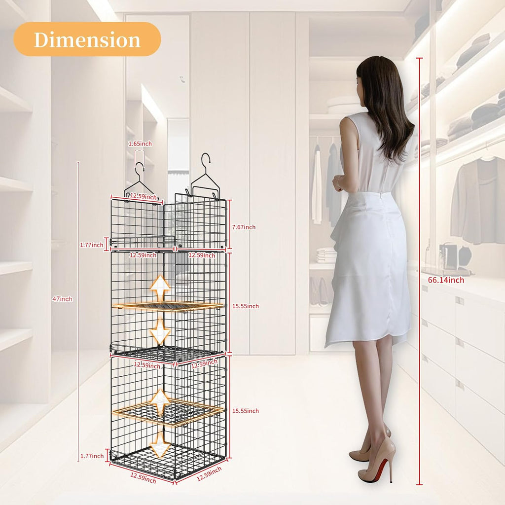 Skiennix 5-Tier Closet Hanging Organizer - Adjustable Dividers & Hooks for Clothing Storage | Foldable Design