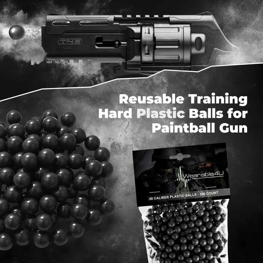 Wearable4U Hard Solid Plastic Balls - .43 Cal & .50 Cal Ammo for Launchers & Paintball Guns