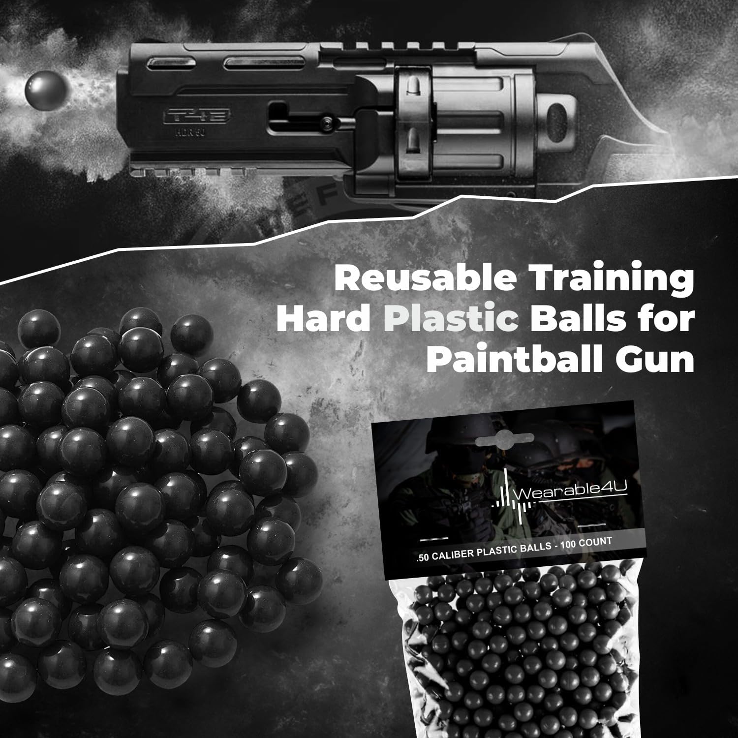 Wearable4U Hard Solid Plastic Balls - .43 Cal & .50 Cal Ammo for Launchers & Paintball Guns