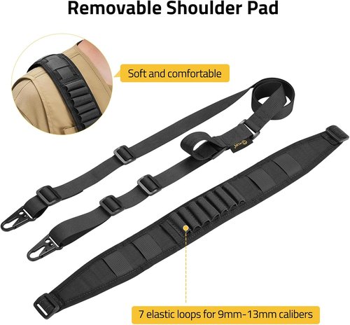 CVLIFE Quick Adjust Rifle Sling - Two Point Design with Removable Shoulder Strap & 7 Elastic Loops | Fits 9mm-13mm Calibers