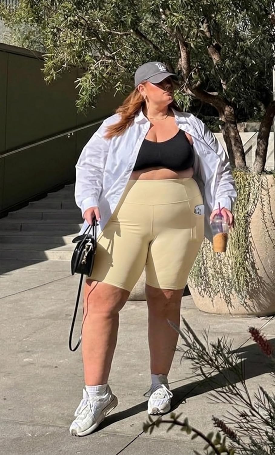 Skiennix Plus Size Biker Shorts - High Waisted Spandex Yoga Shorts with Pockets for Women