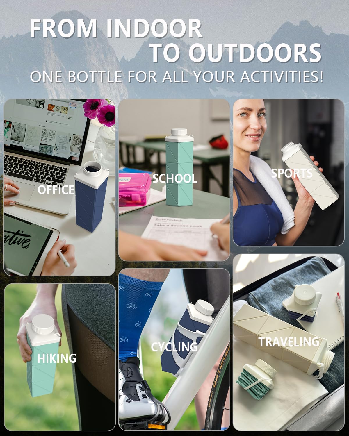 BEAUTAIL Collapsible Water Bottles 720ml 24.3oz, Foldable Portable Water Bottle, Lightweight Reusable Leakproof for Travel Camping Hiking Cycling Yoga Sports Outdoor School Office, 1 Pack, Dark Blue