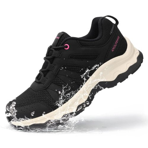 ANJOUFEMME Women's Waterproof Hiking Shoes Non Slip Sneakers Lightweight Tennis Shoes for Work Walking Running Trekking Trail Shoes DSX03W-FN-US-BLACK-9