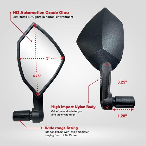 Hafny 2025 Bar End Bike Mirror, HD Glass Lens, Ajustable & Rotatable Safe Rearview Bicycle Mirror, Blast-Resistant, HF-6003-FR054 (Silver Glass Left Side)