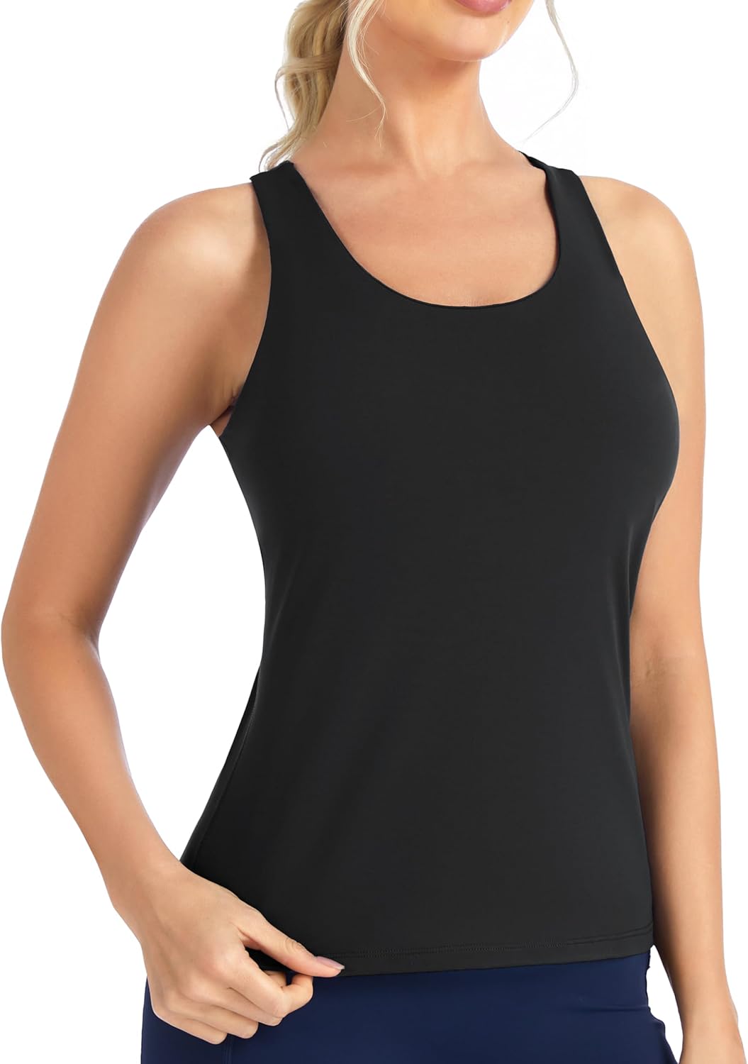 The Gym People Women's Longline Yoga Sports Bra - Racerback, Slim Fit, Padded Workout Top