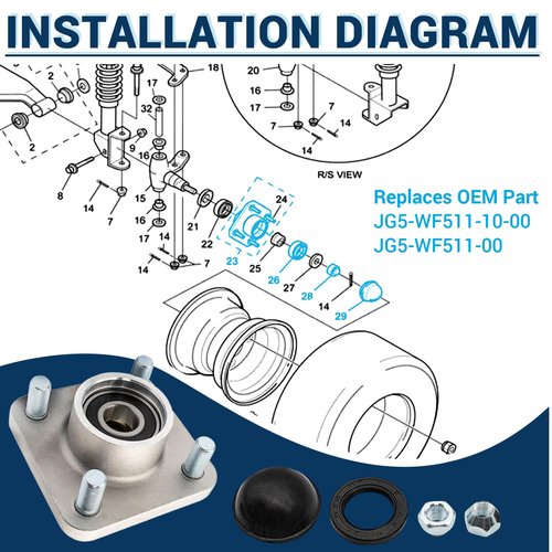 CartClan Golf Cart Front Wheel Hub Assembly, Suitable for Yamaha G2 G8 G9 G14 G16 G19 G22 G29 Drive Golf Cart, Replacement Part OEM#: JG5-WF511-10-00