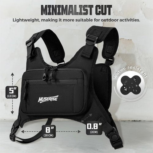 Muserise Sports Chest Bag For Men Women, Water Resistant Lightweight Front Chest Pack, Running Vest Bag With Built-In Phone Holder & Extra Storage For Workouts, Running, Cycling