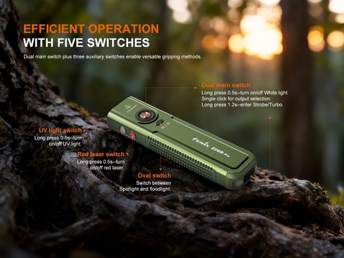 Fenix E06R Pro 1600 Lumens 4-in-1 EDC Flashlight with UV Light, Red Beam, Spotlight/Floodlight, Rechargeable, Flat Shape for Everyday Carry & Outdoor with Lumentac Organizer (Black)