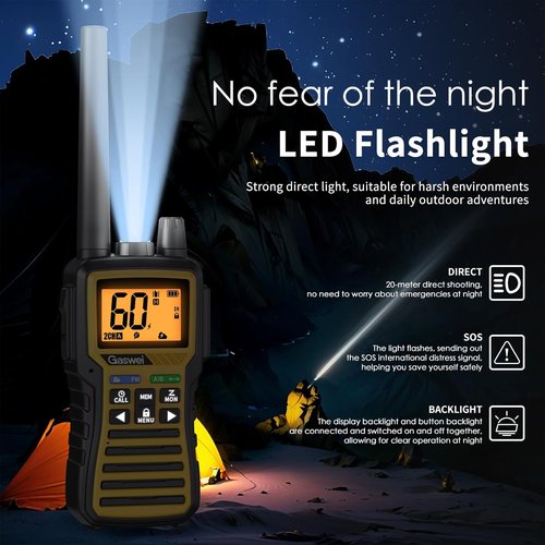 Gaswei GU1 Long Range Walkie Talkies - 2 Way Radio with 60 Channels, NOAA Alert & SOS | Yellow