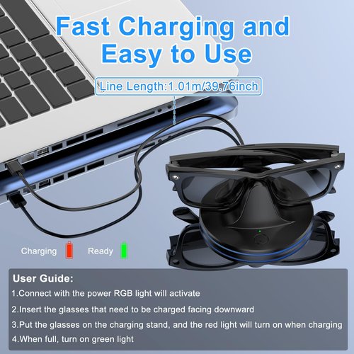 Smart Glasses Charging Station with LED Indicator & USB-C Charging Cable for Meta Ray-Ban- Wayfarer, Skyler, Headliner & Oakley Meta HSTN Glasses Charger Docks (Black)