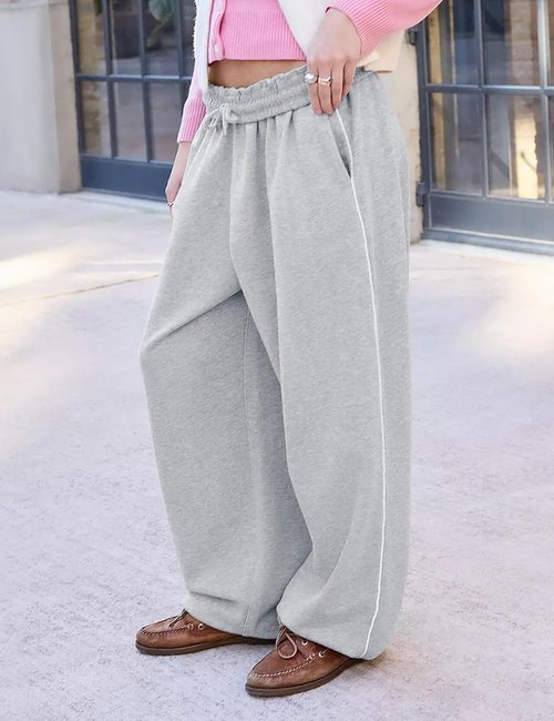 HeSaYep Women's Wide Leg Sweatpants Y2k Interior Drawstring Baggy Joggers Dancer Pants Streetwear with Pockets, Grey M