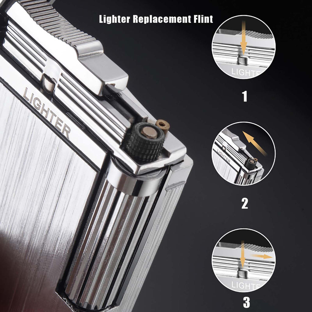 SNYYIAI Classic Lighter, Butane Brushed Metal Lighter, Side Slide Lgnition Steel Tone Trench Lighter for Men Dad Husband Collect,Silver