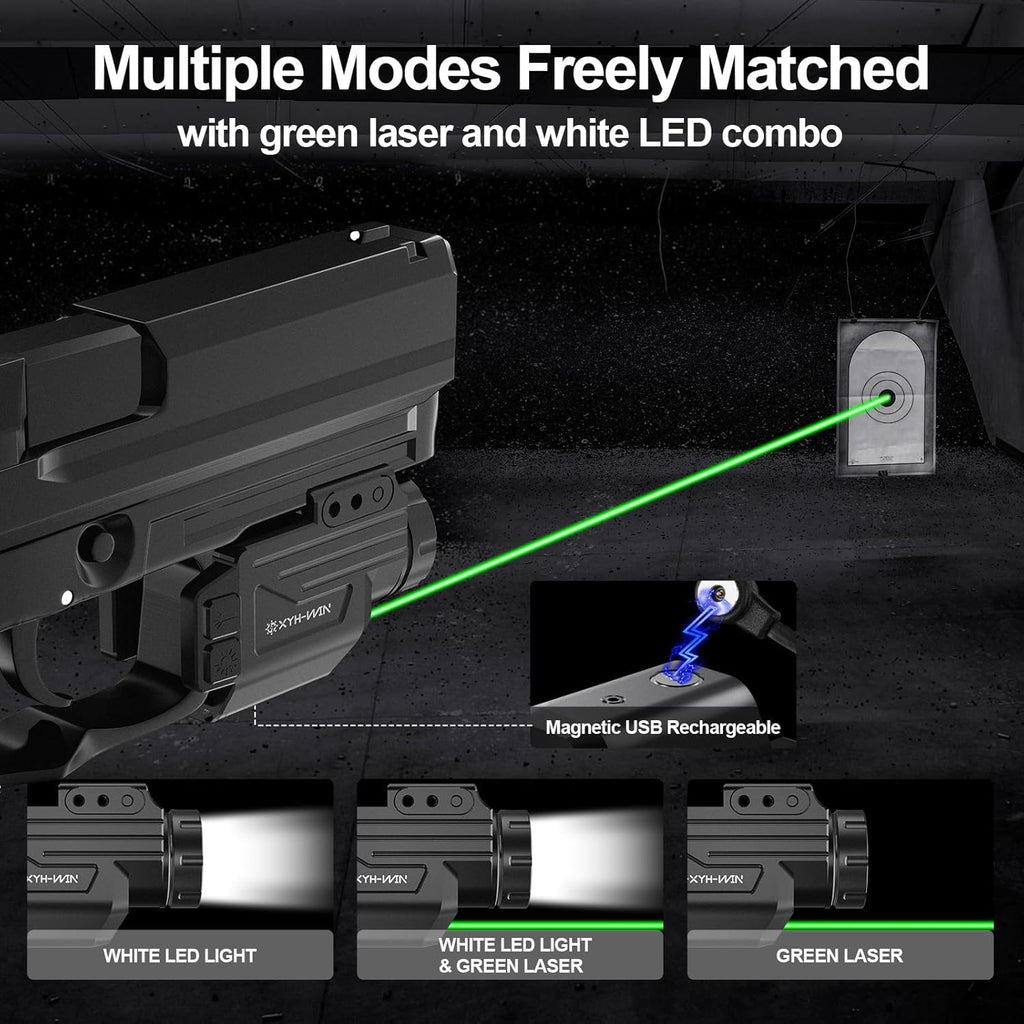 Skiennix Tactical Green Laser Sight & 1000 Lumens Flashlight Combo - Magnetic Rechargeable, Fits Picatinny Rail