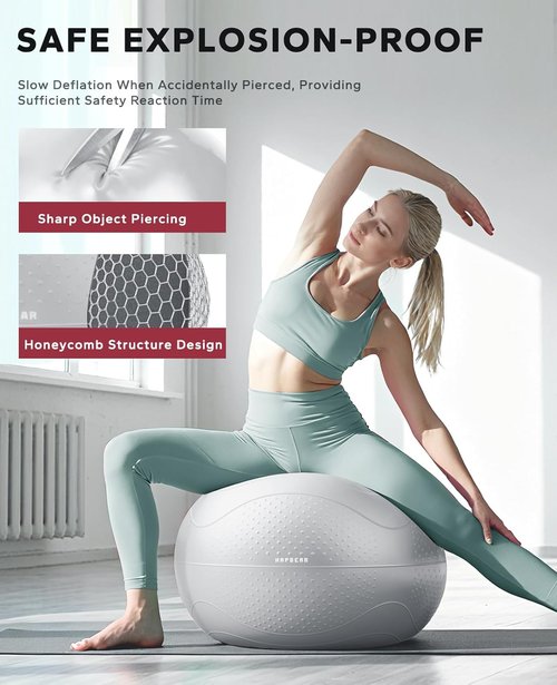HAPBEAR Exercise Ball - Anti-Burst, Slip-Resistant Yoga & Pilates Ball | Core Training & Posture Improvement (22''/26''/30'') with Quick Pump & 3 Resistance Bands