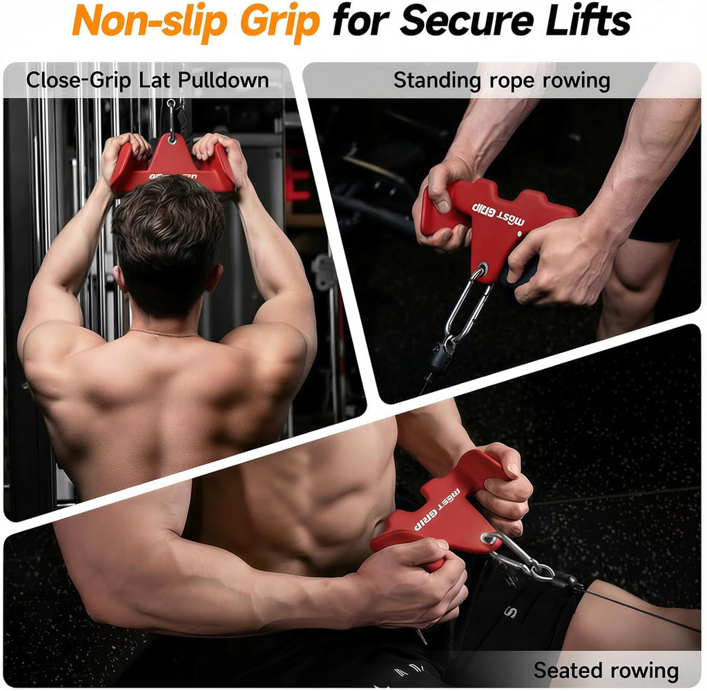 Skiennix Multi-Functional Cable Machine Attachment Set - Ergonomic LAT Pulldown for Back Training | Includes Tricep Rope & 2 LAT Bars