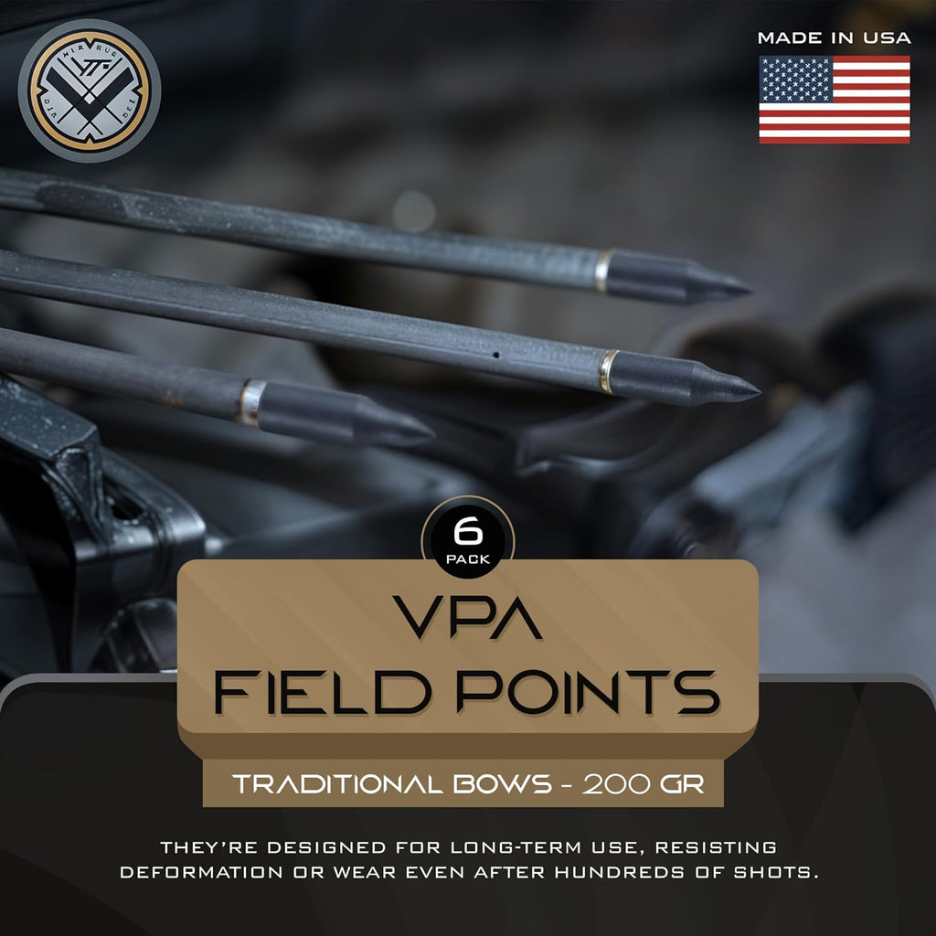 VPA 6 Pack Field Points - Durable Screw-In Points for Compound, Crossbow & Traditional Bows