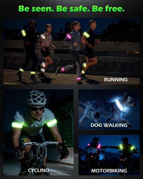 Topward LED Armband 2 Pack, Light up Reflective Arm Bands Glow Bracelets, Running Lights for Runners Dog Walking - 5 Colors 11 Light Modes - Adjustable Velcro - Rechargeable