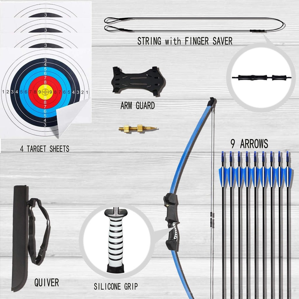 Skiennix 45" Youth Bow and Arrows Set - Beginner Recurve Archery Kit for Kids 8-12 | 9 Arrows & 4 Targets