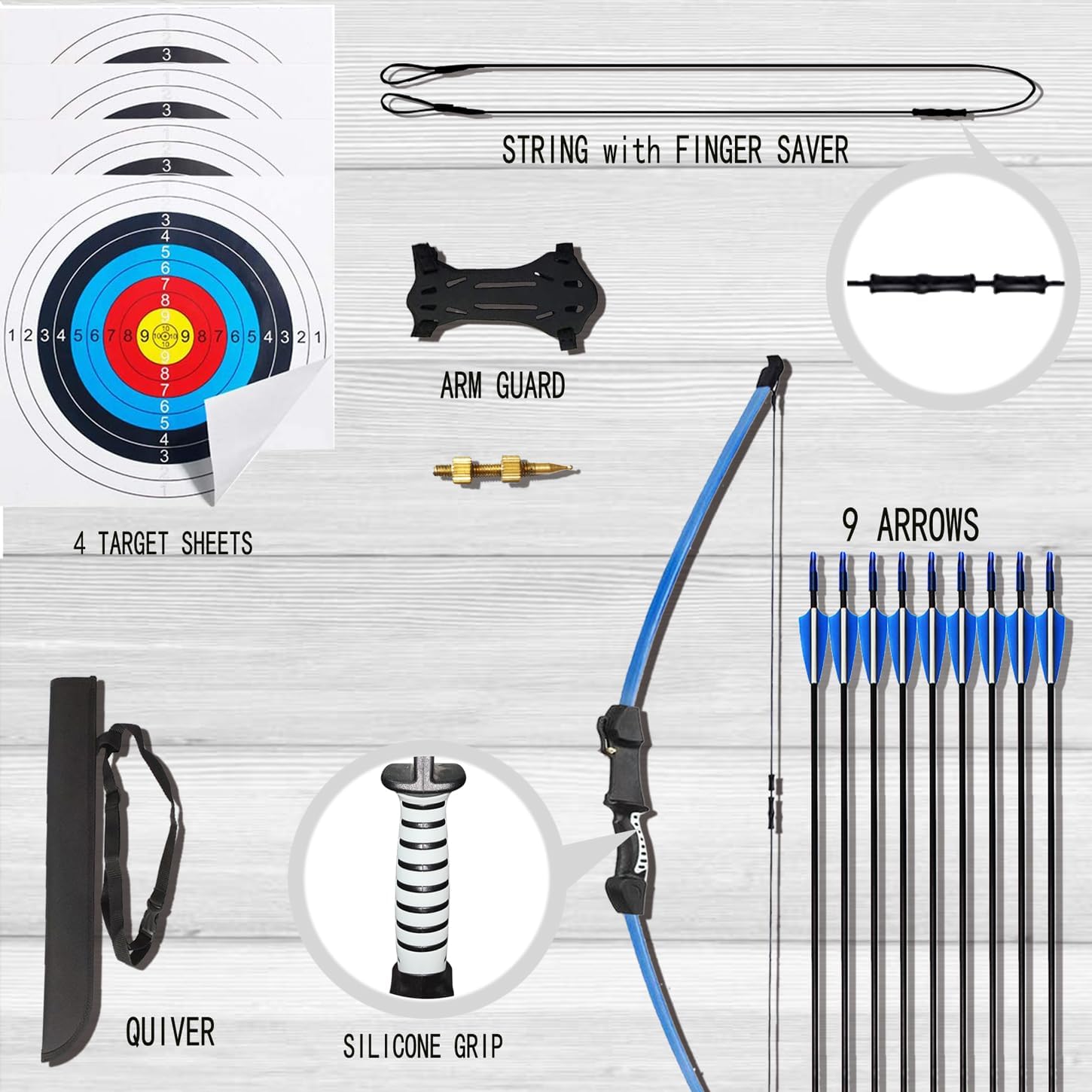 Skiennix 45" Youth Bow and Arrows Set - Beginner Recurve Archery Kit for Kids 8-12 | 9 Arrows & 4 Targets