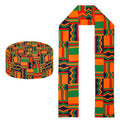 2Pcs African Kente Pattern Kufi Hat Men African Print Scarf Black African History Stole Sash Graduation Women Accessory
