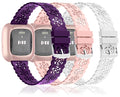 3 Pack 22mm Lace Hollowed-Out Silicone Replacement Wristbands for Fitbit Versa Family - Baby Pink, Purple, White
