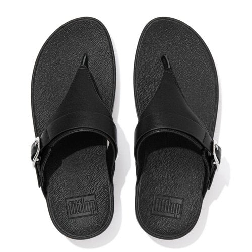 FitFlop Womens Lulu Arch Support Adjustable Leather Toe Post Sandals for Women - Fashion Slip on Flip Flop Footwear for Walking, Comfortable Non Slip Platform Sandal, All Black, 7.5