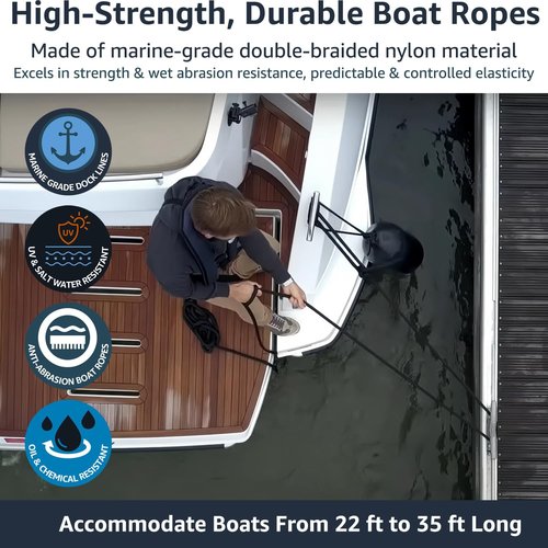 Marine Grade Dock Lines by [Brand Name] - 1/2" x 30' Double Braided Nylon Boat Rope - High Strength, Fray Resistant, Easy Handling - Black (2 Pack)