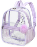 BTOOP Clear Mini Backpack for Stadium Events 12x12x6 Small Transparent Backpacks Plastic See Through Clear Bag for Concerts Work Festival Security Travel Purple