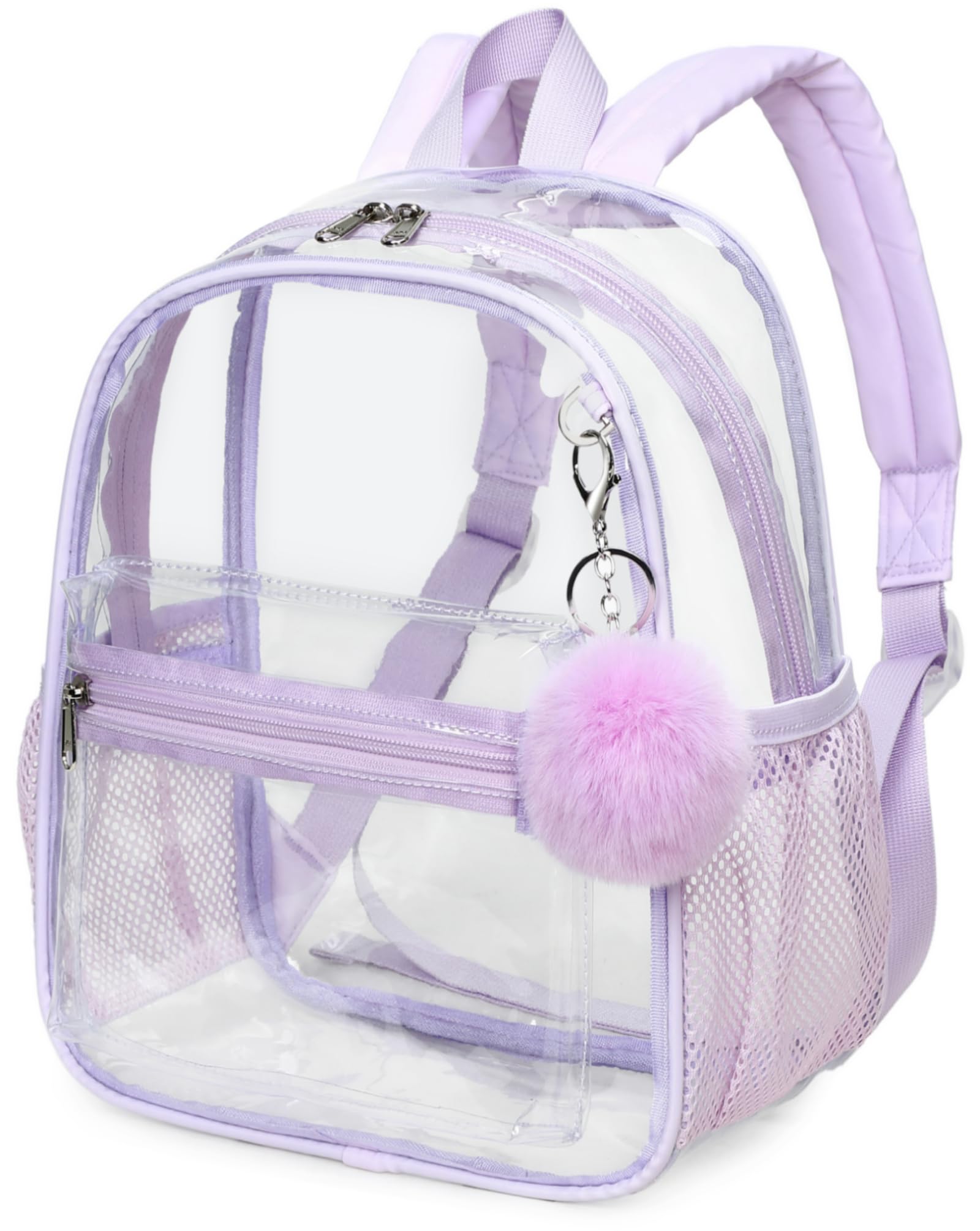 BTOOP Clear Mini Backpack for Stadium Events 12x12x6 Small Transparent Backpacks Plastic See Through Clear Bag for Concerts Work Festival Security Travel Purple