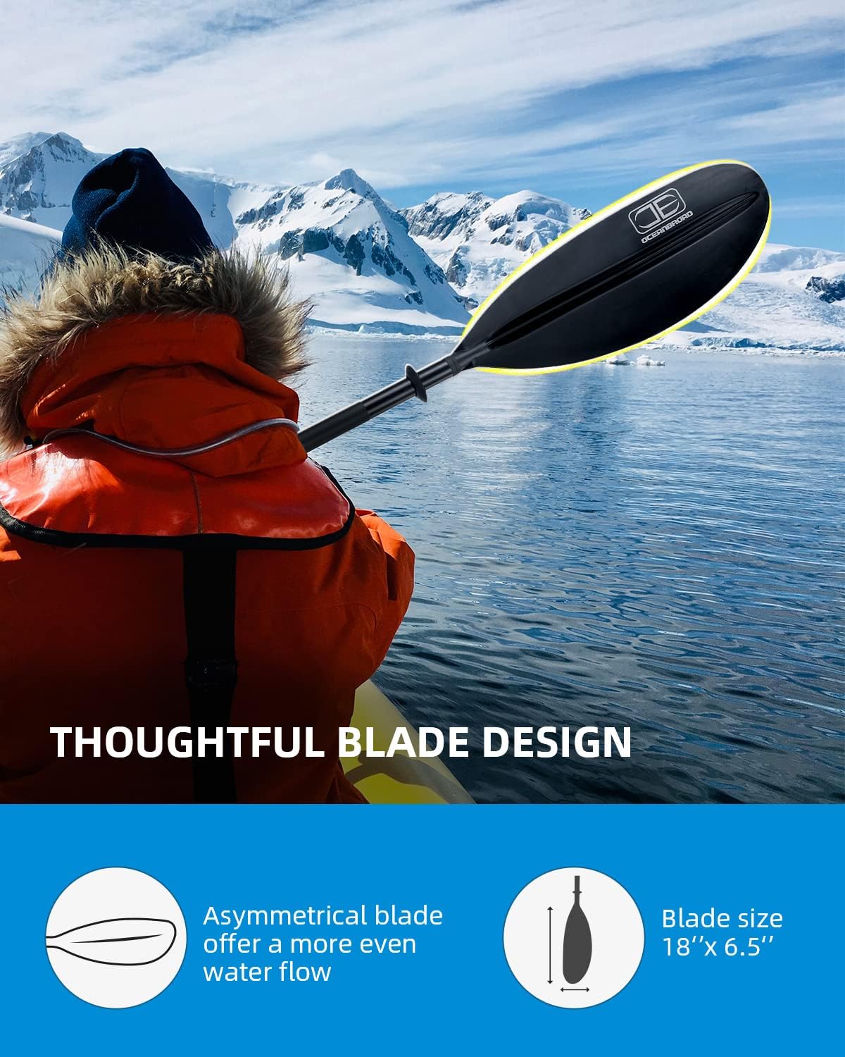 OCEANBROAD Kayak Paddle - Lightweight Alloy Shaft | 86in, 90.5in, 95in Options with Paddle Leash