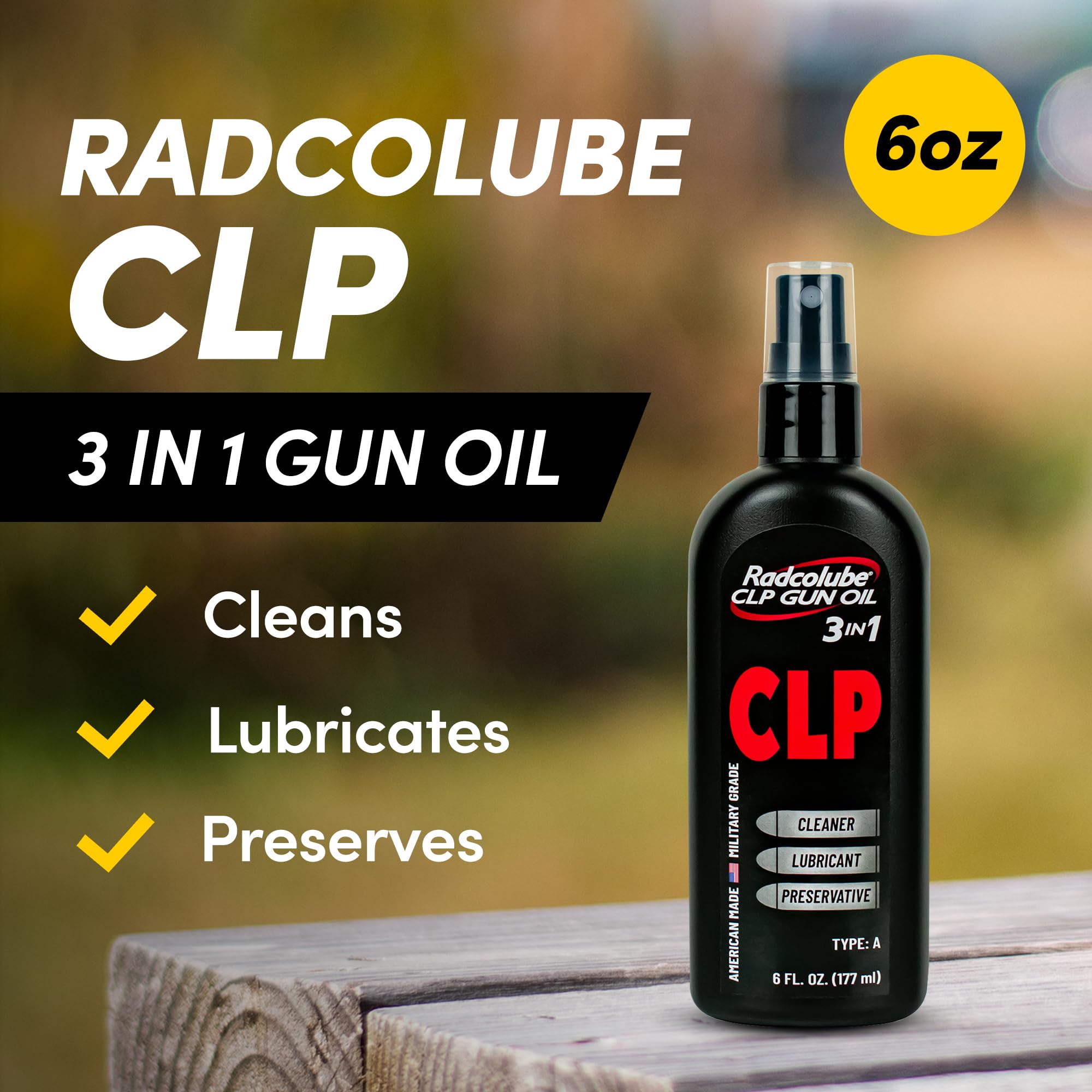 Radcolube - 3-in-1 CLP Gun Oil, Lubricates & Preserves All Types of Firearms, Military-Grade for Efficient CLP Gun Cleaning, Gun Cleaner and Lubricant, 6 oz Gun Cleaner Spray Bottle